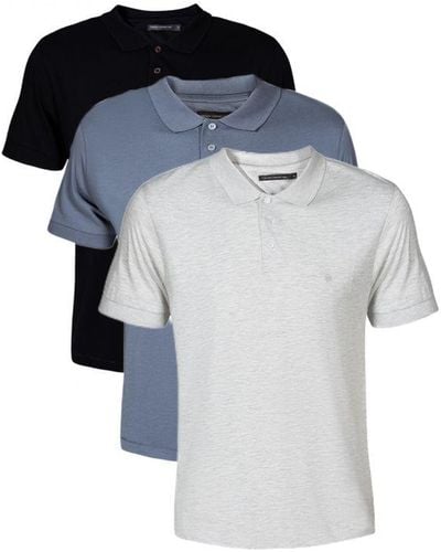French Connection 3 Pack Cotton Blend Polo Shirts - Blue