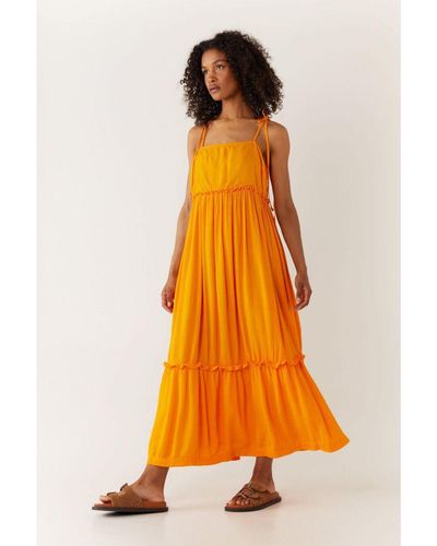 Warehouse Cheesecloth Tie Shoulder Cami Midi Dress - Orange