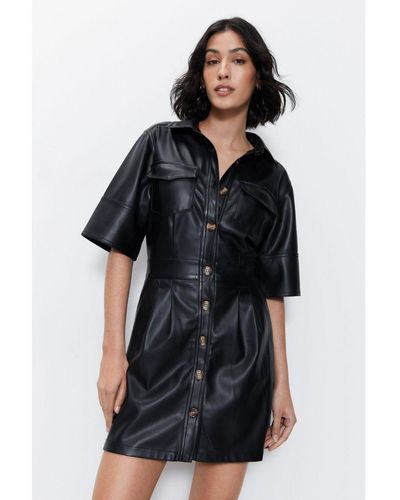 Warehouse Faux Leather Mini Dress - Black
