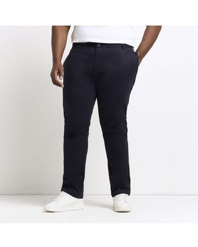 River Island Chino Trousers Big & Tall Slim Fit Smart Cotton - Blue