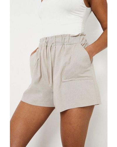 Oasis Petite Linen Drawstring Waist Shorts Cotton - White