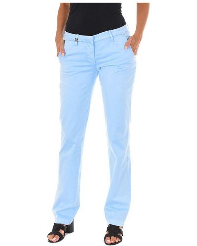 Met Long Chinese Style Trousers With Straight Hems 70dbf0028-r123 Woman Cotton - Blue
