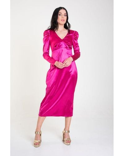 Gini London Midaxi-jurk Van Gestructureerde Jersey Met V-hals - Roze