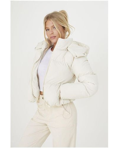 Good For Nothing Cropped Hooded Puffer Jacket With Detachable Hood - White