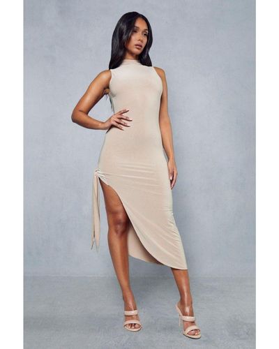 MissPap Double Layer Slinky Backless Cut Out Midi Dress - Grey