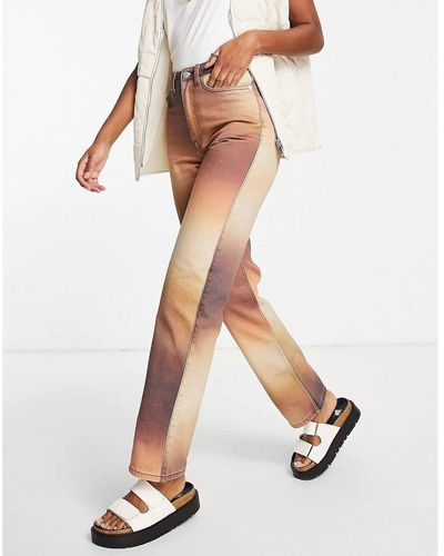 Weekday Rowe Cotton Blend Autumn Blurred Print Jeans In Brown - White