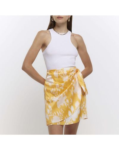 River Island Wrap Mini Skirt Orange Floral - White