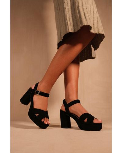Where's That From Wheres 'Marcia' Statement Platform Strappy Block High Heels - Brown