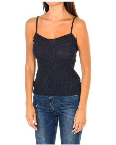 Armani Thin Strap Top With Ribbed Fabric 3y5h2a-5m1wz Women Viscose - Blue