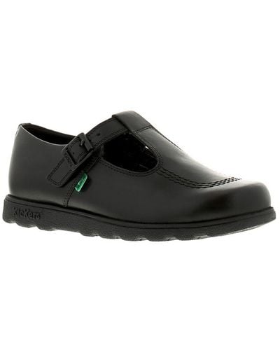 Kickers Shoes Work School Fragma T Buckle Leather Black Leather