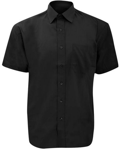 Russell Collection Short Sleeve Poly-Cotton Easy Care Poplin Shirt () - Black