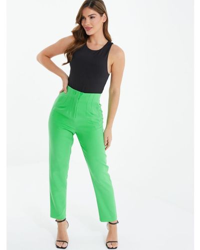 Quiz Bright High Waist Tailored Trousers - Green
