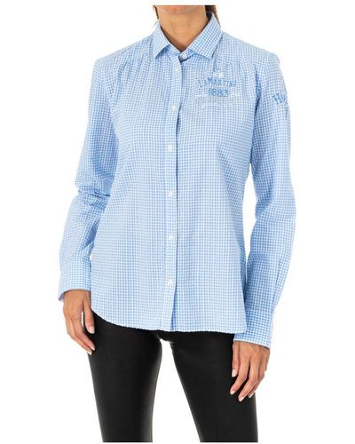 La Martina Womenss Long-Sleeved Shirt With Lapel Collar Lwc302 - Blue