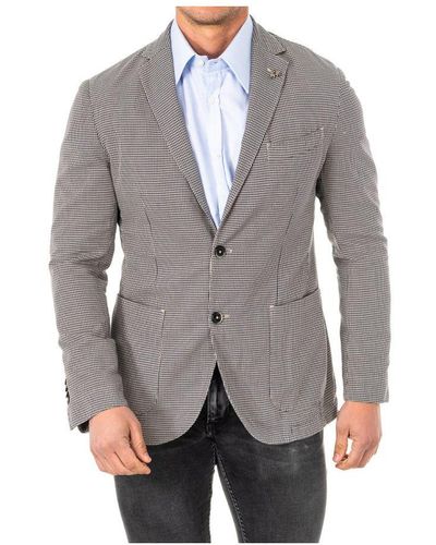 La Martina Long Sleeve Blazer With Lapel Collar Hmja01 - Grey