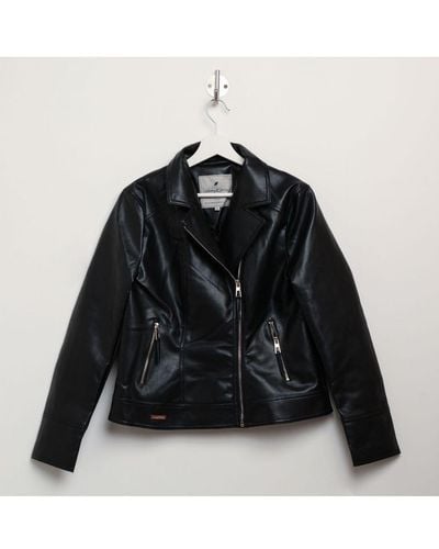 Harvey and Jones Womenss Roxanne Faux Leather Jacket - Black