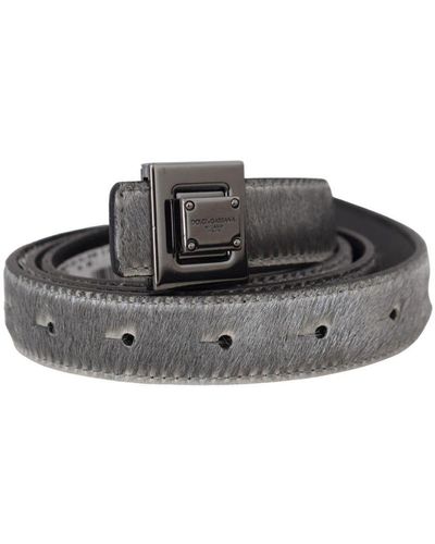 Dolce & Gabbana Silver Leather Tone Square Metal Buckle - Grey