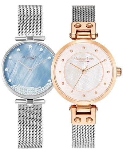 Victoria Hyde London Watch Gift Set Pearl/ Stainless Steel - Blue