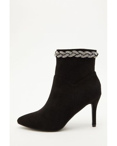 Quiz Faux Suede Pleated Heeled Ankle Boots - Black