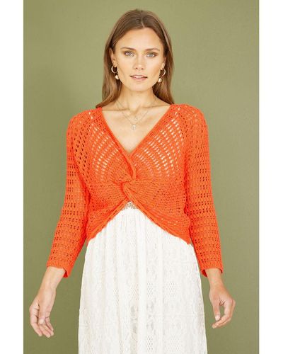 Yumi' Cotton Crochet Twisted Bolero Top - Orange