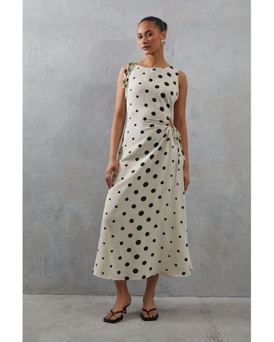 Warehouse Linen Spot Cut Out Sleeveless Midi Dress - Grey