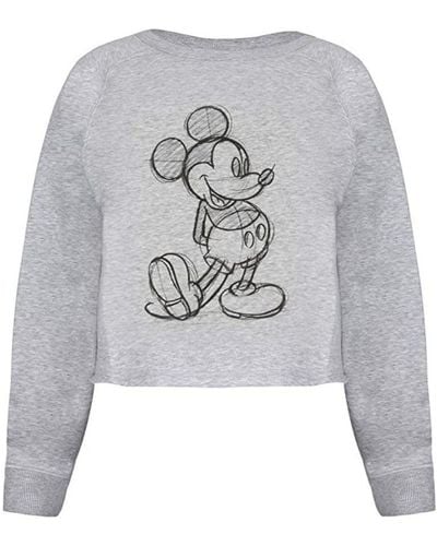 Disney Ladies Mickey Mouse Sketch Crop Sweatshirt (Heather) - Grey