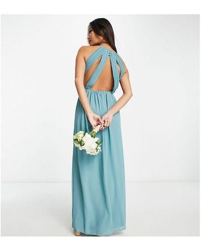 TFNC London Bridesmaid Chiffon Maxi Dress With Pleated Front And Open Back Detail - Blue