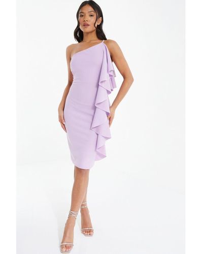 Quiz Petite One Shoulder Frill Midi Dress - Purple
