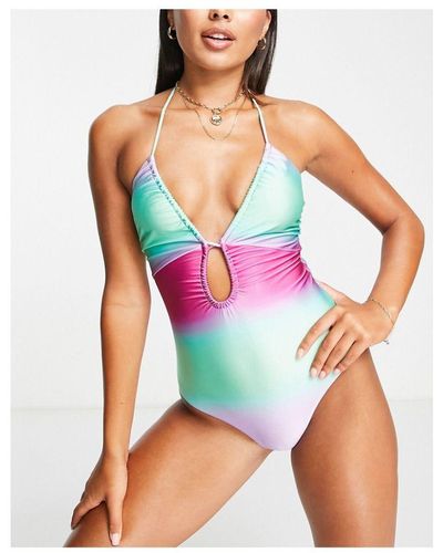 ASOS Keyhole Ruched Front Swimsuit - Blue
