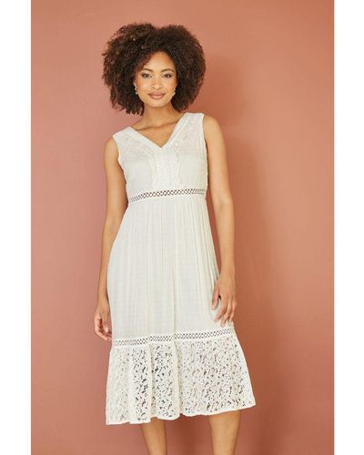 Yumi' Lace And Dobby Cotton Midi Sundress Dress - White