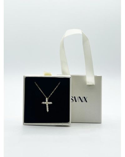 SVNX Diamante Cross Necklace - White