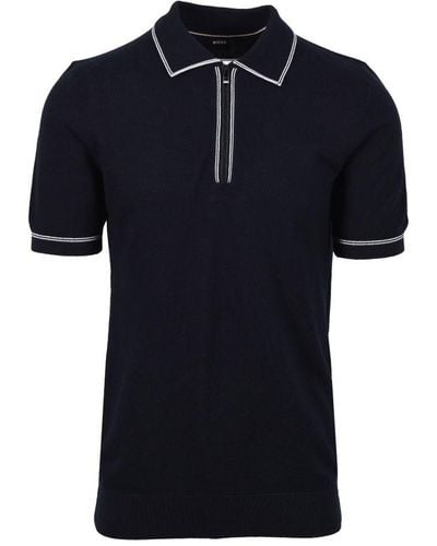 BOSS Hugo Boss Oleonardo Half Zip Knitted Polo Shirt Dark - Blue