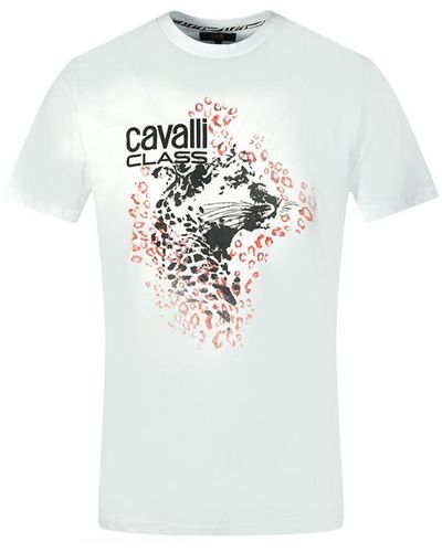 Class Roberto Cavalli Leopard Profile Design White T-shirt Cotton