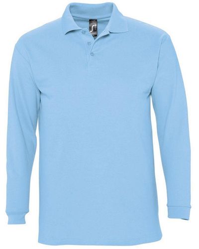 Sol's Winter Ii Long Sleeve Pique Cotton Polo Shirt - Blue
