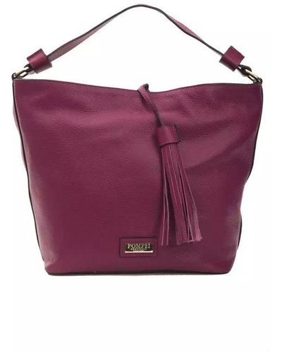 Pompei Donatella Burgundy Leather Shoulder Bag - Purple