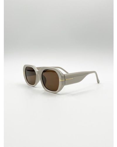 SVNX Oval Sunglasses With Wide Arm - White