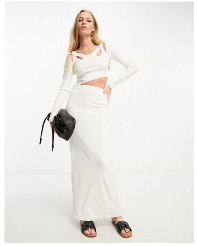 ASOS Long Sleeve Cut Out Rib Midi Dress - White