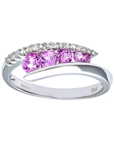 DIAMANT L'ÉTERNEL 9ct Witgouden Crossover-ring Met Diamant En Creatieve Roze Topaas - Paars