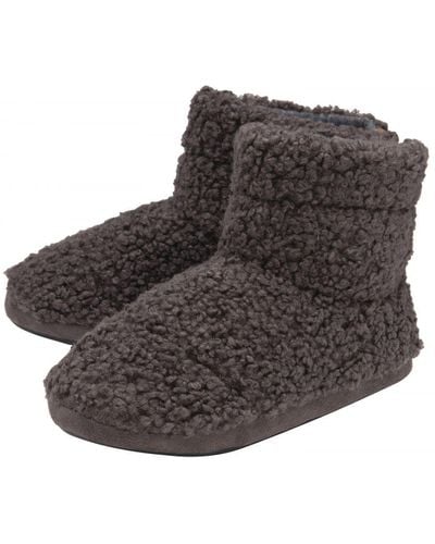 Dunlop Furry Sherpa Memory Foam Slipper Boots - Brown