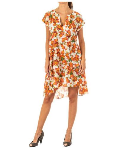 La Martina Womenss V-Neck Wide Short Sleeve Dress Lwd008 - Orange