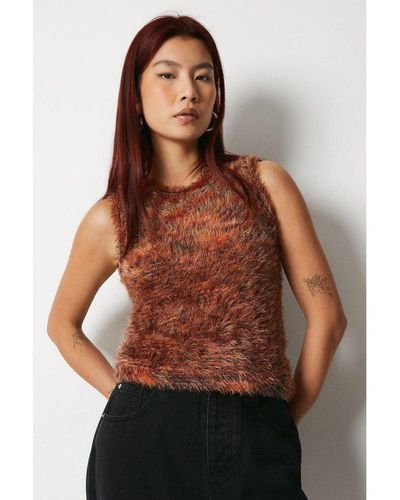Warehouse Knitted Space Dye Sleevless Top - Brown