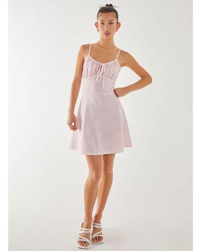 Pink Vanilla Ditsy Corset Detail Skater Dress - White