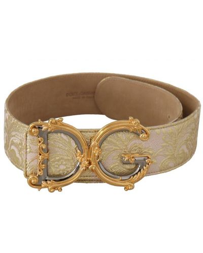 Dolce & Gabbana Pink Wide Waist Jacquard Dg Logo Gold Buckle Belt Leather - Brown