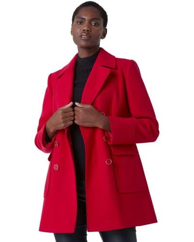 Roman Double Breasted Longline Coat - Red