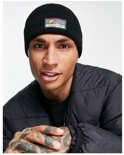 ASOS Fisherman Ribbed Beanie With Rubber Logo - Black