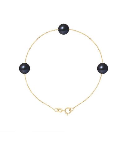 Blue Pearls 750/1000 Geelgouden Armband Met 3 Zwarte Zoetwaterparels Van Aa-kwaliteit - Wit