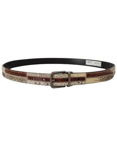 Dolce & Gabbana Exotic Leather Patchwork Metal Belt - Brown