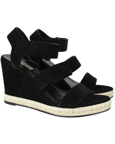 Balenciaga 's Wedge Platform Black Suede Sandals Leather