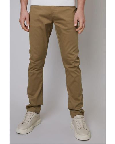 Threadbare Light 'Ego' Cotton Slim Fit 5 Pocket Chino Trousers With Stretch - Natural