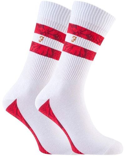 Farah 2 Pairs Cotton Ribbed Sports Socks With Stripes - Red