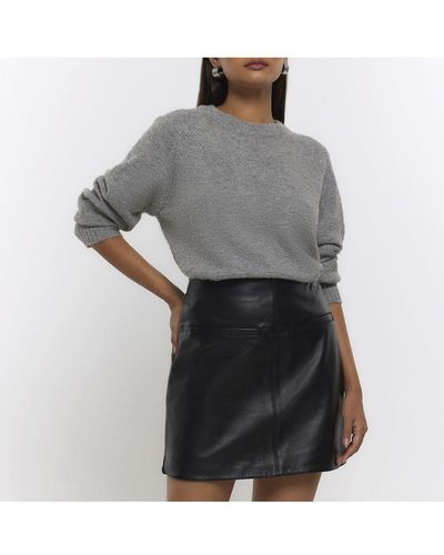 River Island Mini Skirt Black Leather - Grey